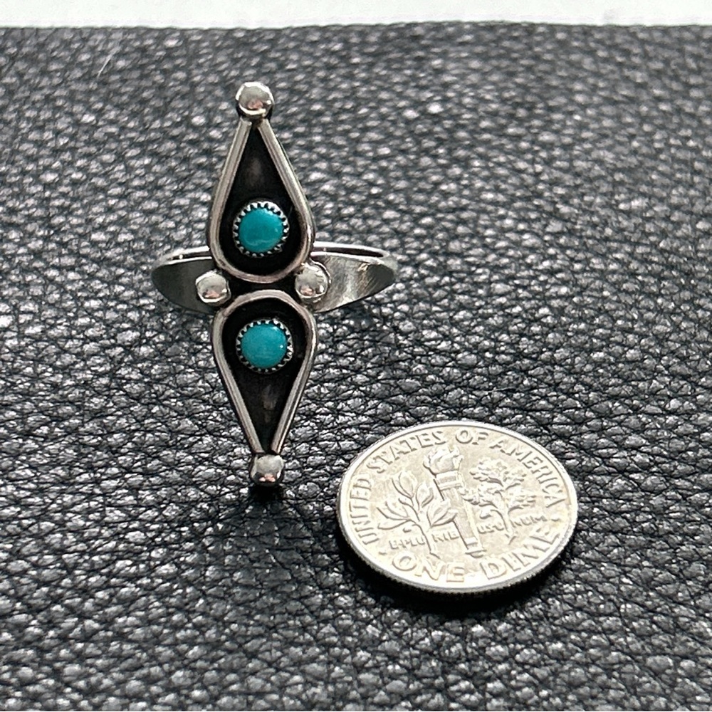Vintage Southwestern Double Turquoise Snake Eye Sterling Silver Ring - Picture 8 of 10